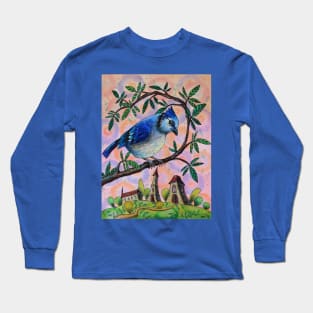 Blue Jay Watercolor Painting Long Sleeve T-Shirt